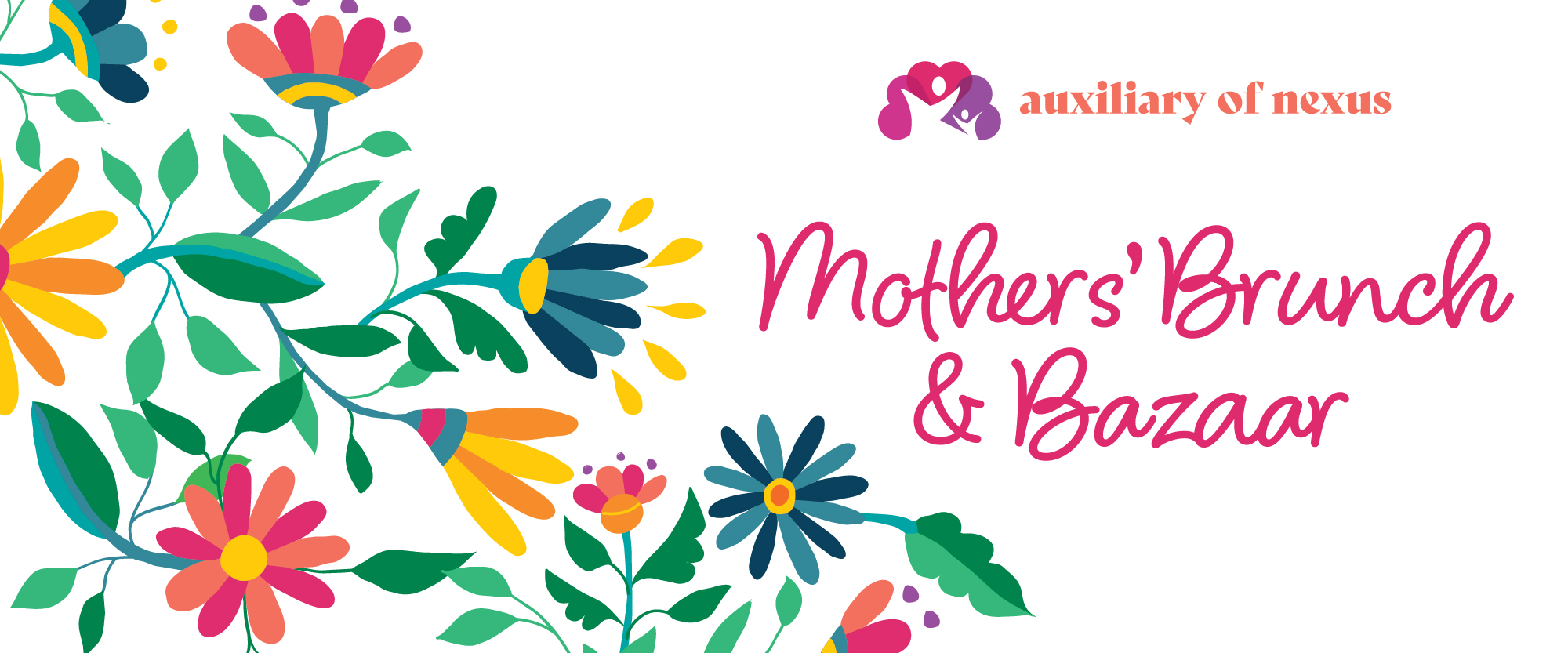 Mothers' Brunch and Bazaar logo with colorful flowers