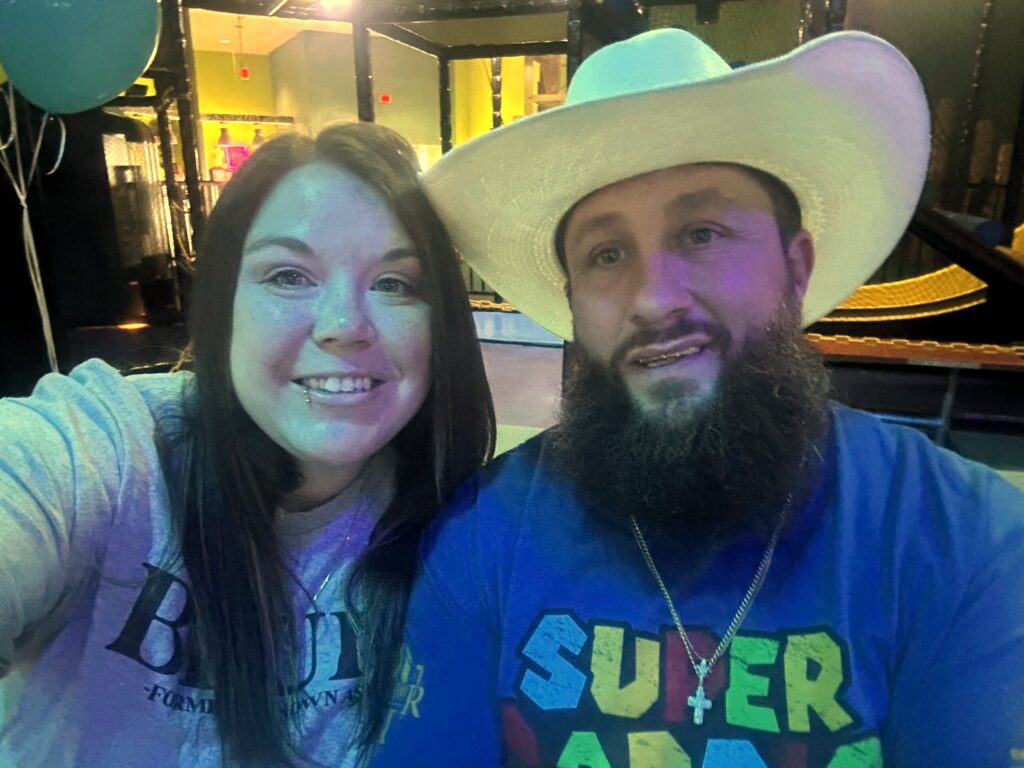 a couple smiling