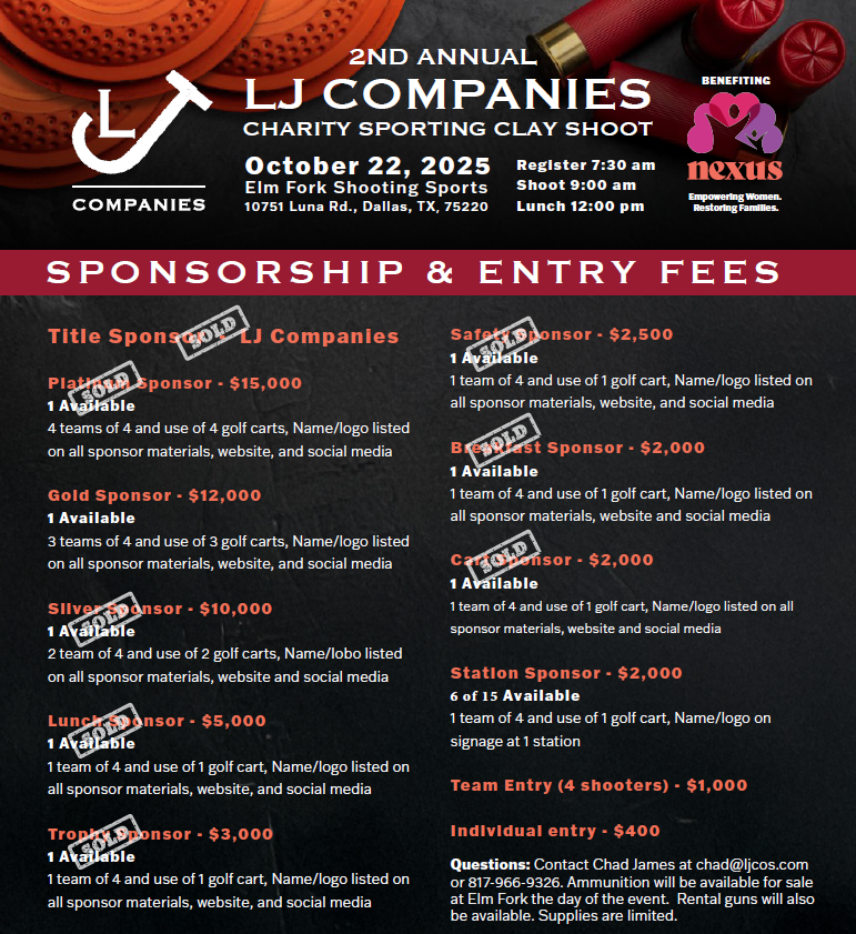 2025 LJ Cos. Clay Shoot Sponsorships. Click to sponsor a team!